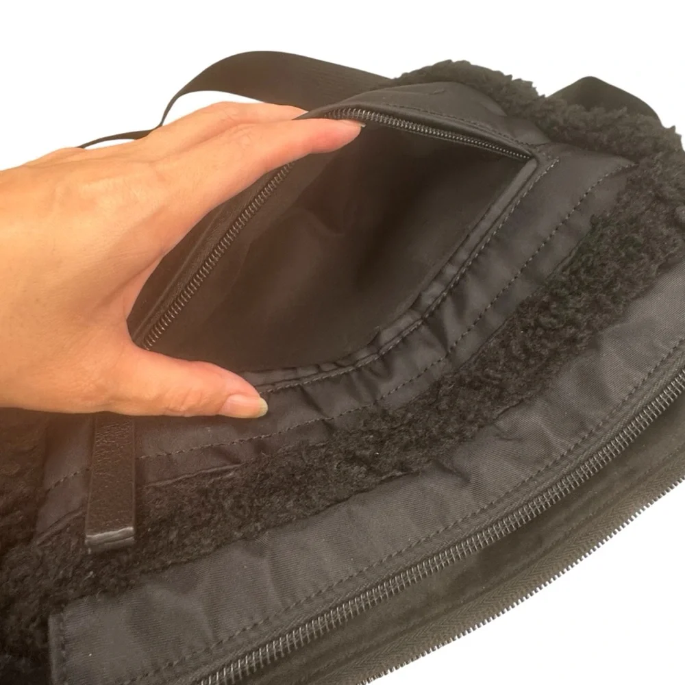 Aspen Quilted Nylon Black Faux Shearling Sherpa Crossbody Bag with Pouch Wallet
